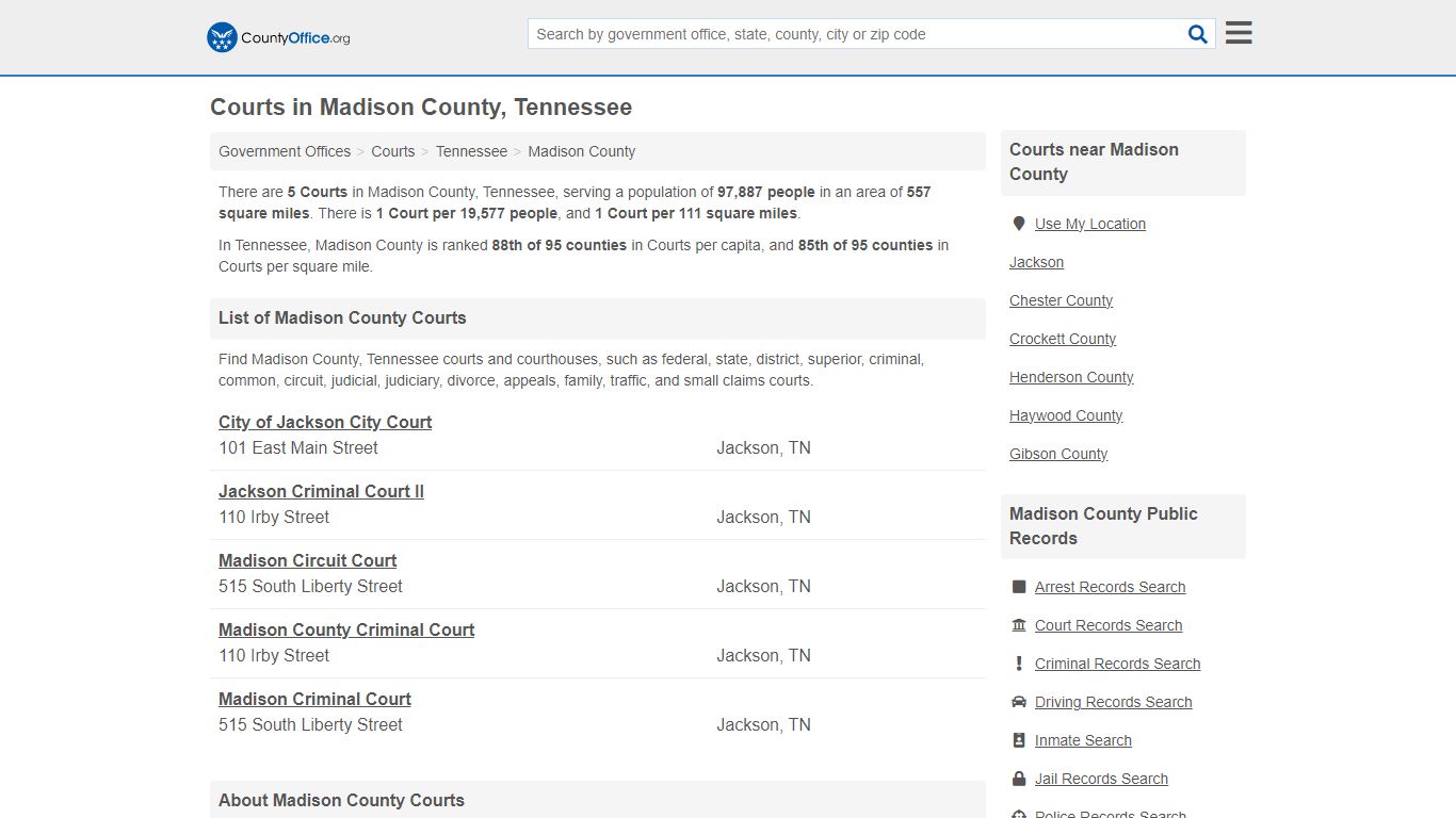 Courts - Madison County, TN (Court Records & Calendars)